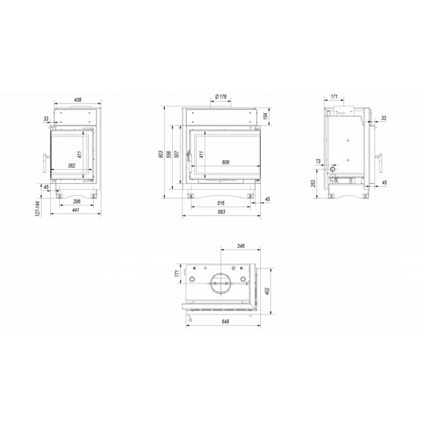 Топка с водяным контуром Maja/PW/BP/12/BS/W/DECO, Г - образное стекло справа, змеевик