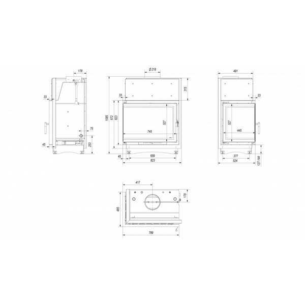 Топка с водяным контуром Amelia/PW/BL/24/BS/W/DECO, Г-образное стекло слева, змеевик