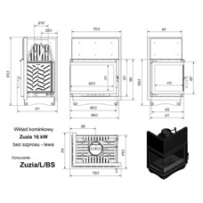 Топка ZUZIA/L/BS, Г-образное стекло слева Топка ZUZIA/L/BS, Г-образное стекло слева