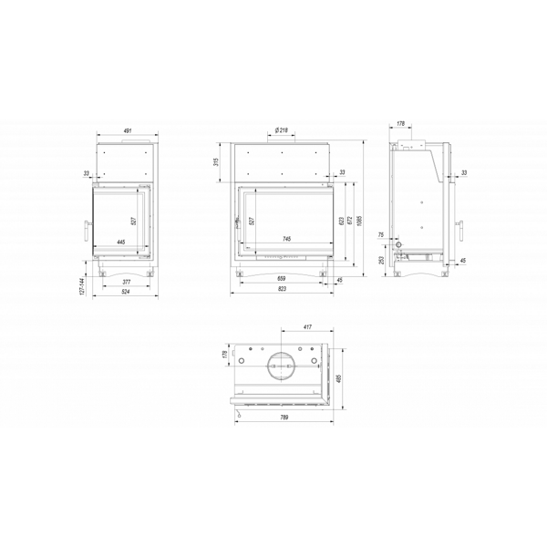 Топка с водяным контуром Amelia/PW/BP/24/BS/W/DECO, Г-образное стекло справа, змеевик