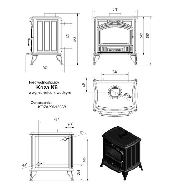Чугунная печь Kratki Koza/K6/W (c вод.контуром)
