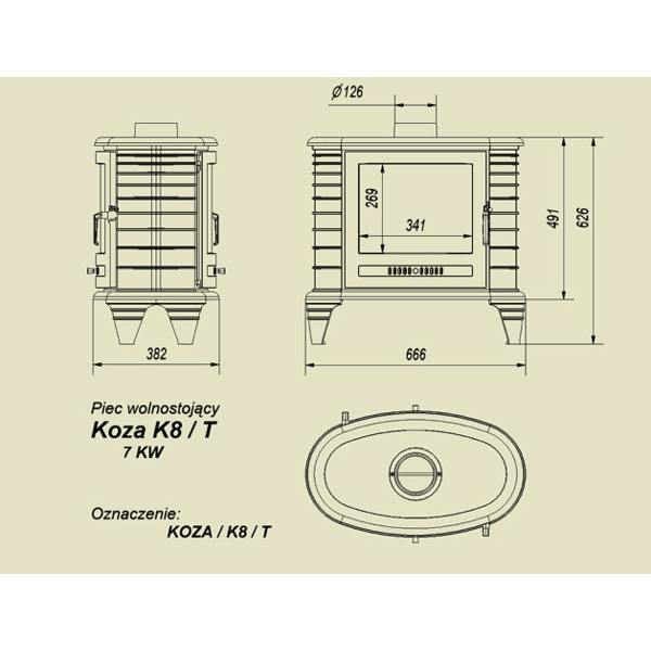 Чугунная печь Kratki Koza/K8/T