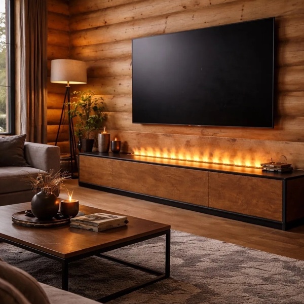 Тумба ТВ в cтиле лофт с паровым 3D электрокамином LOFT 3D Wood Black 250. Длина 250 см. Любой цвет Тумба ТВ в cтиле лофт с паровым 3D электрокамином LOFT 3D Wood Black 250. Длина 250 см. Любой цвет