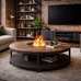 Журнальный стол с паровым 3D электрокамином D100 см - LOFT100