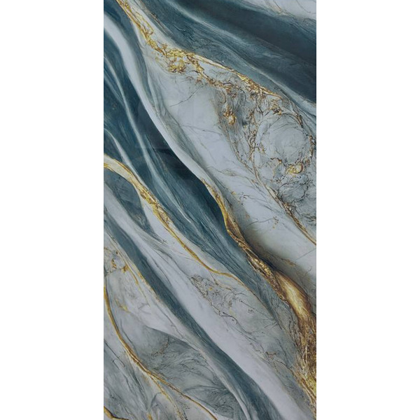 Керамогранит зеленый с золотом супер глянцевый - Fluid AQUA GOLD SG 120х60 см